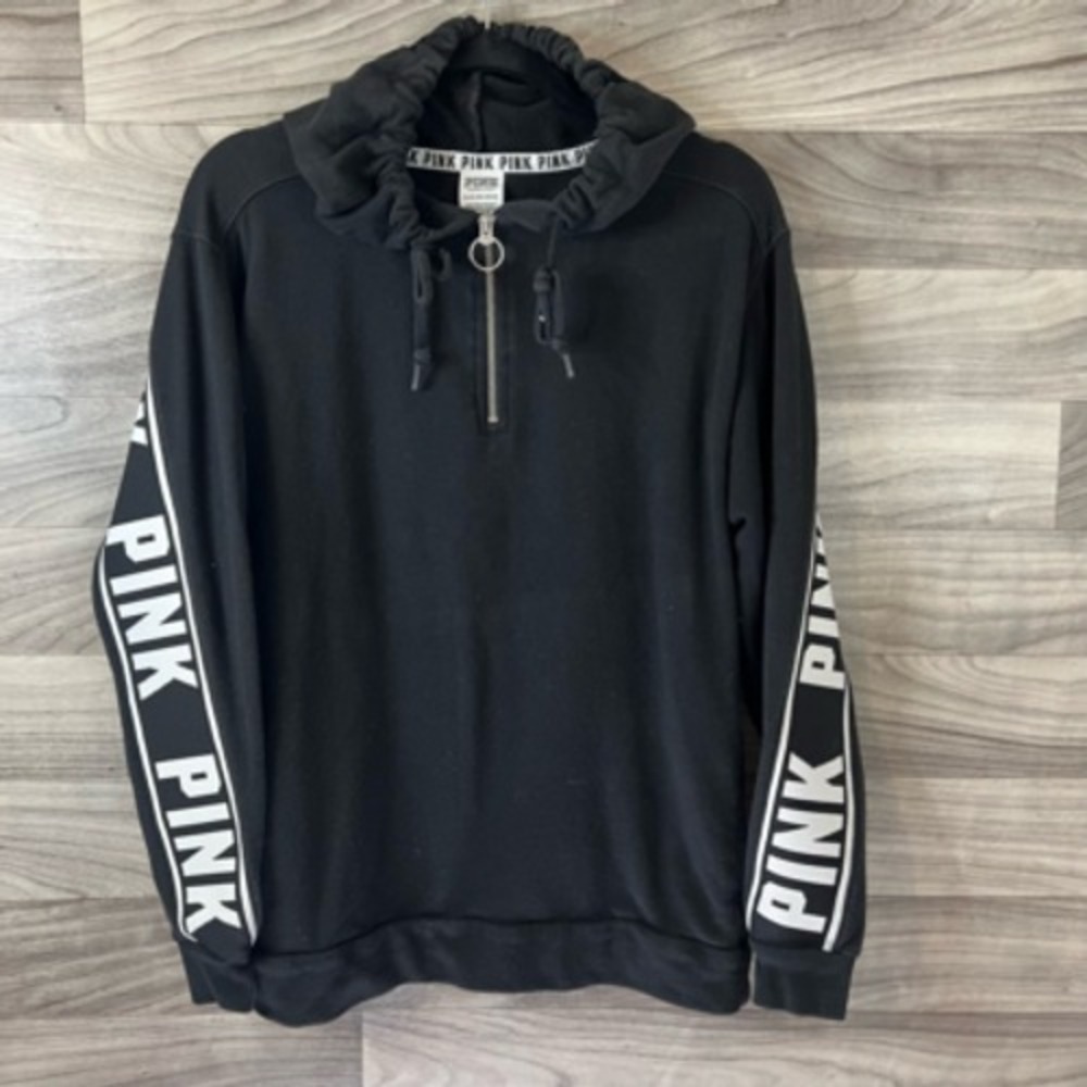 Victorias Secret Pink Pullover Sweatshirt Womens XS‎ Black 1/4 Zip Long Sleeve